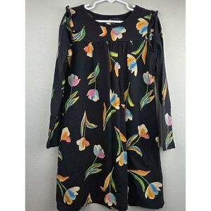 Tea Collection Girls Black Tulip Floral Ruffle Long Sleeve Cotton Dress Size 7